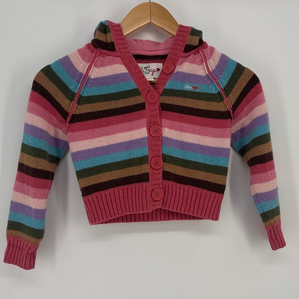 babyGap Vintage Toddler Girls Hooded Cardigan 5 Years Multi Color Striped Knit